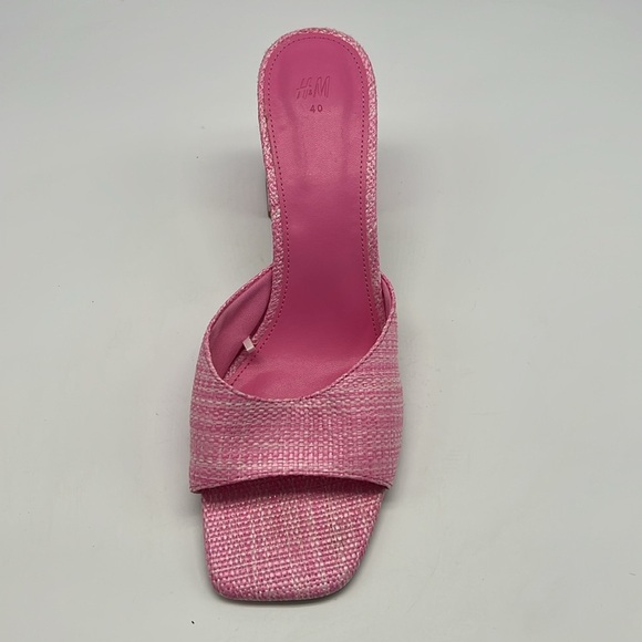 H&M - Pink Open Toe Straw Like Lightweight Slip On Heeled Sandal Size 40 - Picture 9 of 14